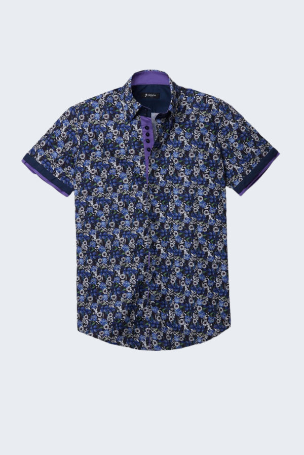 Chemise Homme Manche Courte Roma Iconic Popelin Bleu Blanc