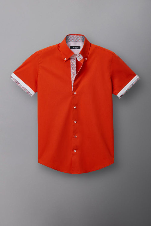 Camicia Uomo Manica Corta Roma Iconic Popelin Stretch Arancione