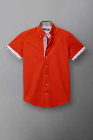 Roma Iconic Poplin Stretch Man Shirt Short Sleeve Orange