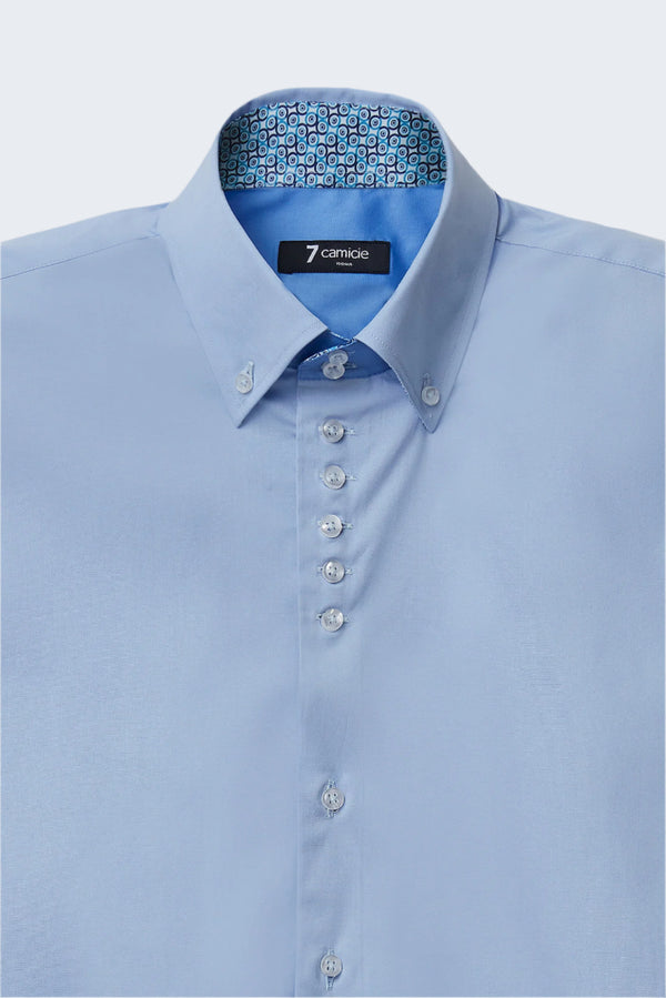 Camicia Uomo Manica Corta Roma Iconic Popelin Stretch Celeste