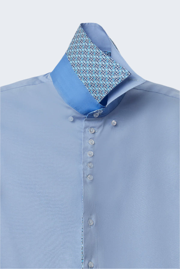 Camicia Uomo Manica Corta Roma Iconic Popelin Stretch Celeste