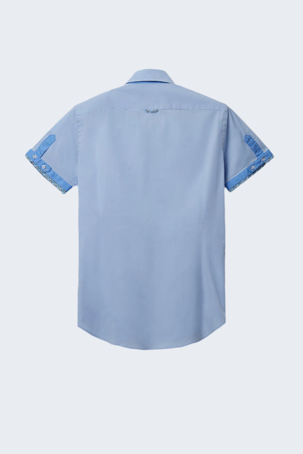 Camicia Uomo Manica Corta Roma Iconic Popelin Stretch Celeste