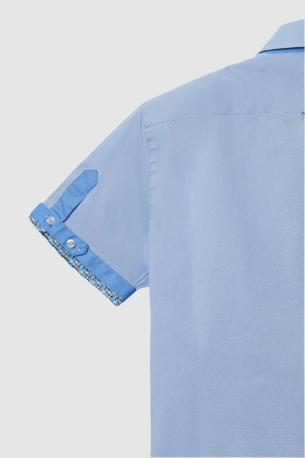 Camicia Uomo Manica Corta Roma Iconic Popelin Stretch Celeste