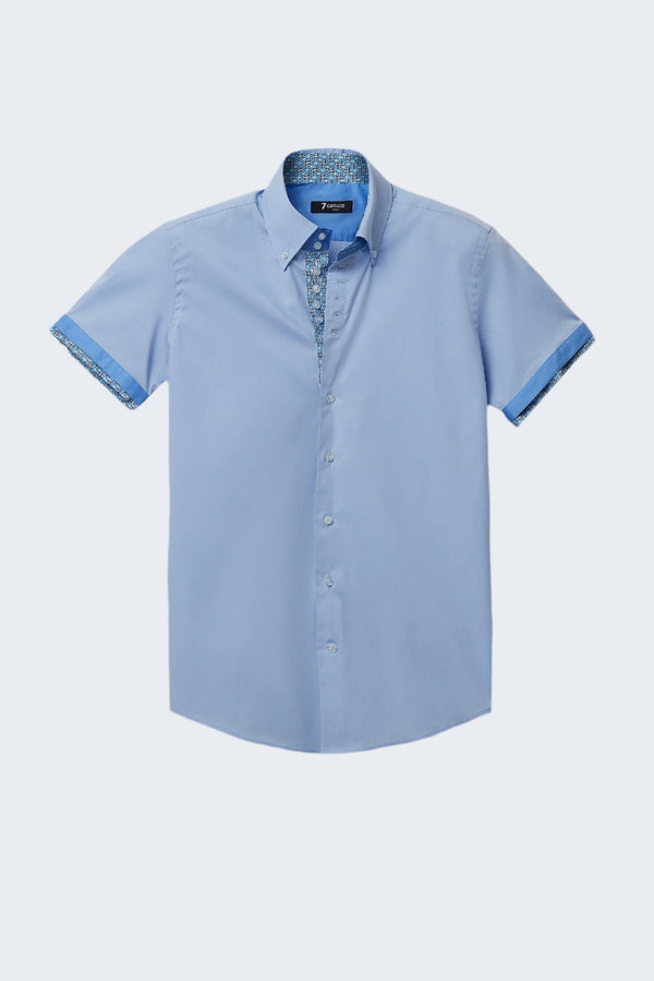 Camicia Uomo Manica Corta Roma Iconic Popelin Stretch Celeste