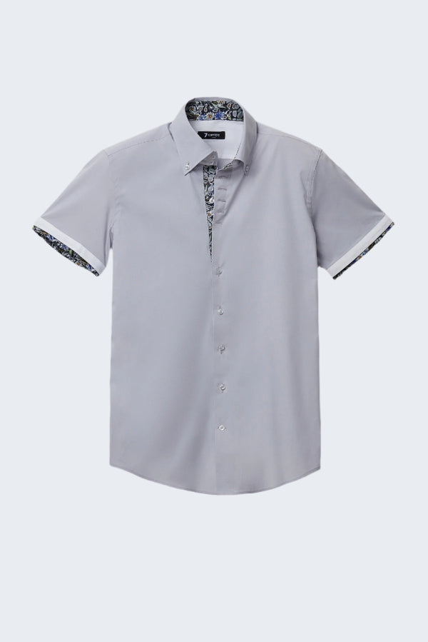 Chemise Homme Manche Courte Roma Iconic Popelin Stretch Gris
