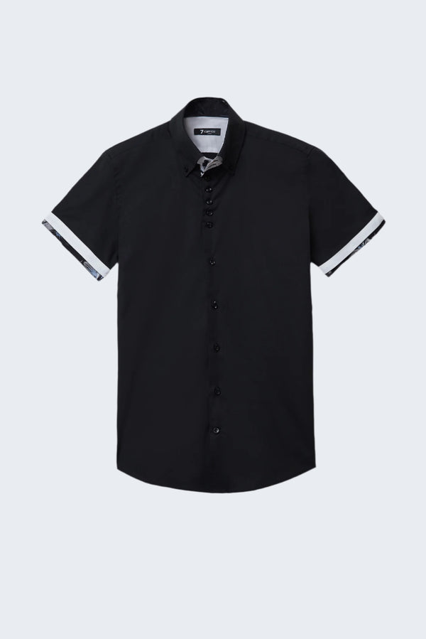 Chemise Homme Manche Courte Roma Iconic Popelin Stretch Noir