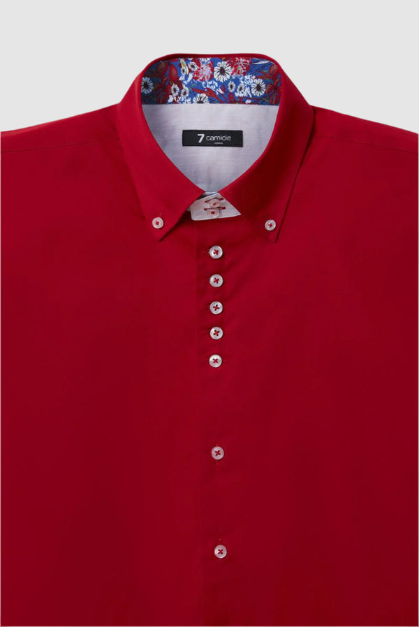 Camicia Uomo Manica Corta Roma Iconic Popelin Stretch Rosso