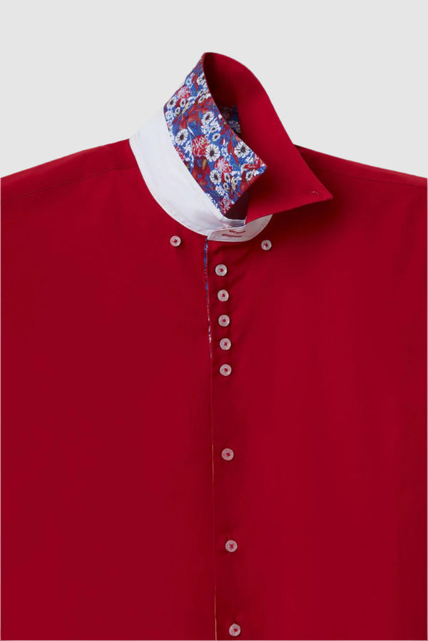 Camicia Uomo Manica Corta Roma Iconic Popelin Stretch Rosso