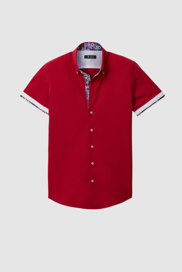 Camicia Uomo Manica Corta Roma Iconic Popelin Stretch Rosso