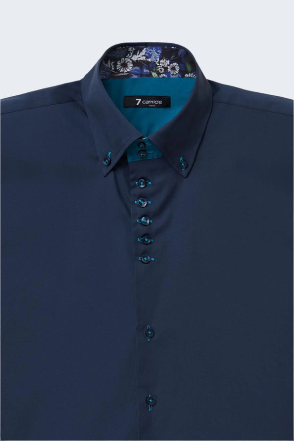 Camicia Uomo Manica Corta Roma Iconic Popelin Stretch Blu