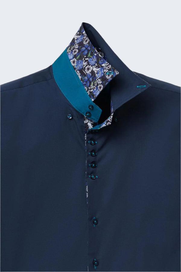 Camicia Uomo Manica Corta Roma Iconic Popelin Stretch Blu