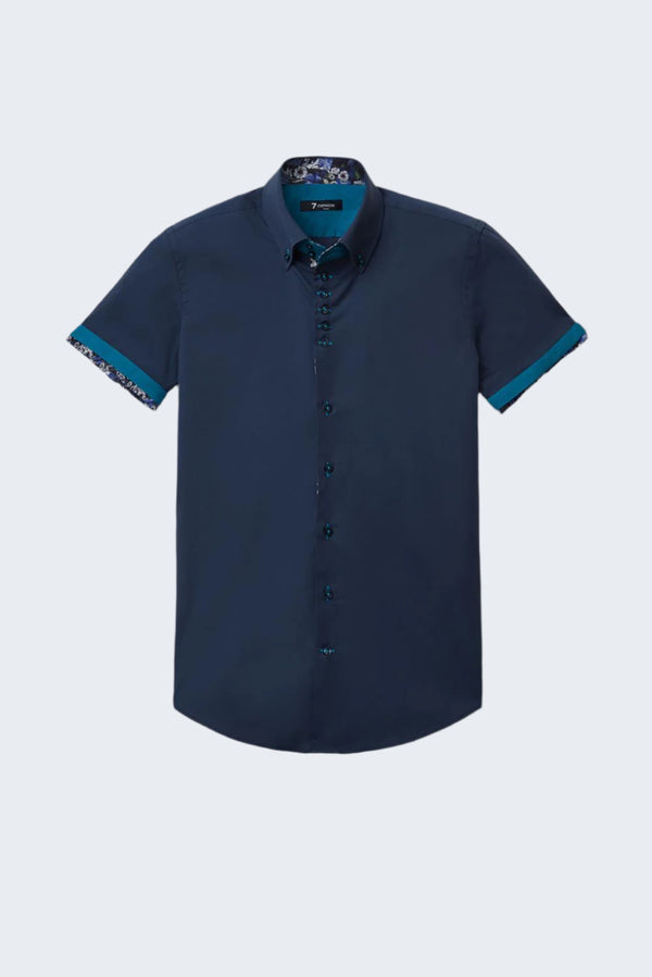 Camicia Uomo Manica Corta Roma Iconic Popelin Stretch Blu