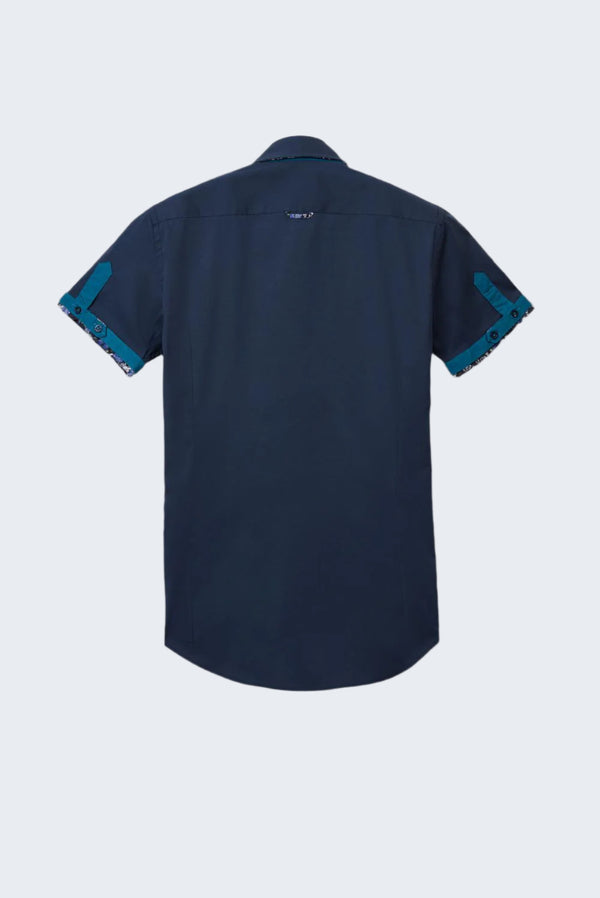 Camicia Uomo Manica Corta Roma Iconic Popelin Stretch Blu
