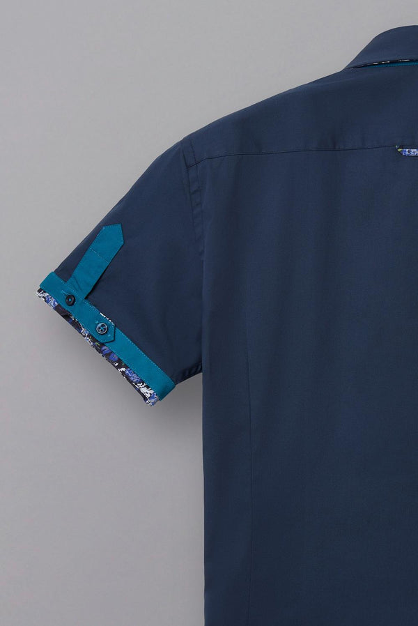 Roma Iconic Poplin Stretch Man Shirt Short Sleeve Blue