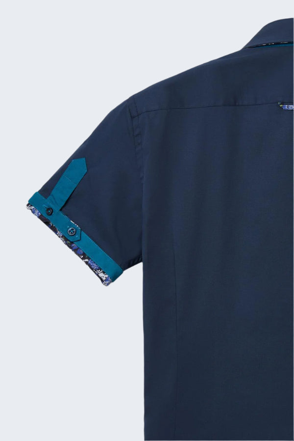 Camicia Uomo Manica Corta Roma Iconic Popelin Stretch Blu