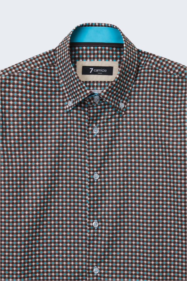 Camisa Hombre Roma Iconic Popelin Marron Blanco