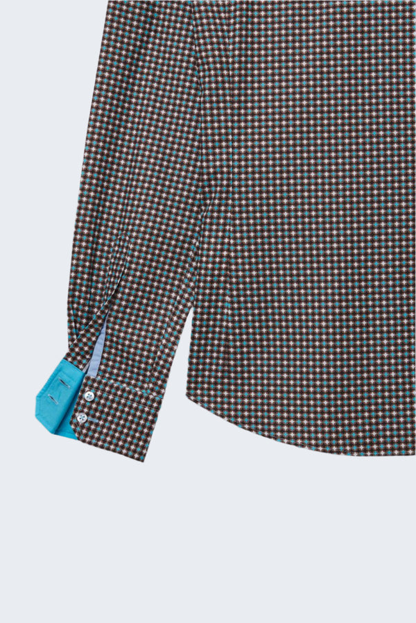 Camisa Hombre Roma Iconic Popelin Marron Blanco