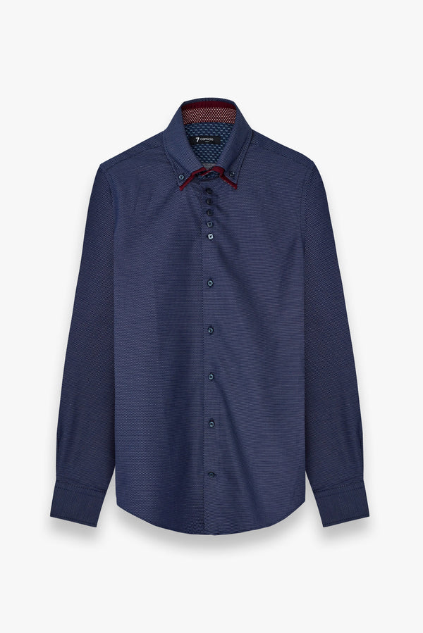 Camisa Hombre Marco Polo Iconic Jacquard Azul Blanco