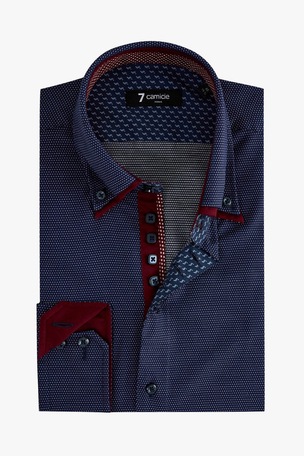 Camisa Hombre Marco Polo Iconic Jacquard Azul Blanco