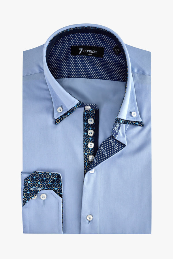 Camicia Uomo Marco Polo Iconic Satin Celeste