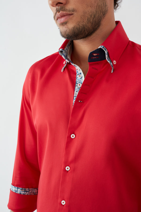 Chemise Homme Marco Polo Iconic Satin Rouge