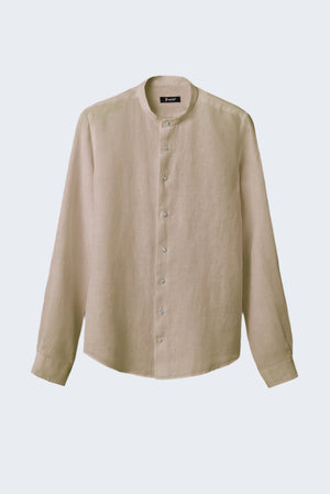 Banded Collar Linen Man Shirt Beige Plain_CU3SDG_N_BC_2LI0336UNE000