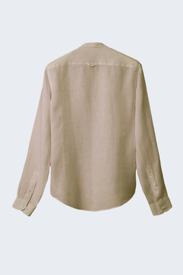 Banded Collar Linen Man Shirt Beige Plain_CU3SDG_N_BC_2LI0336UNE000_3