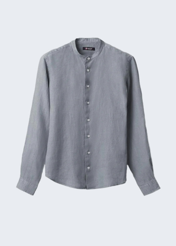 Camicia Uomo Lino Collo Coreano Grigia a tinta unita