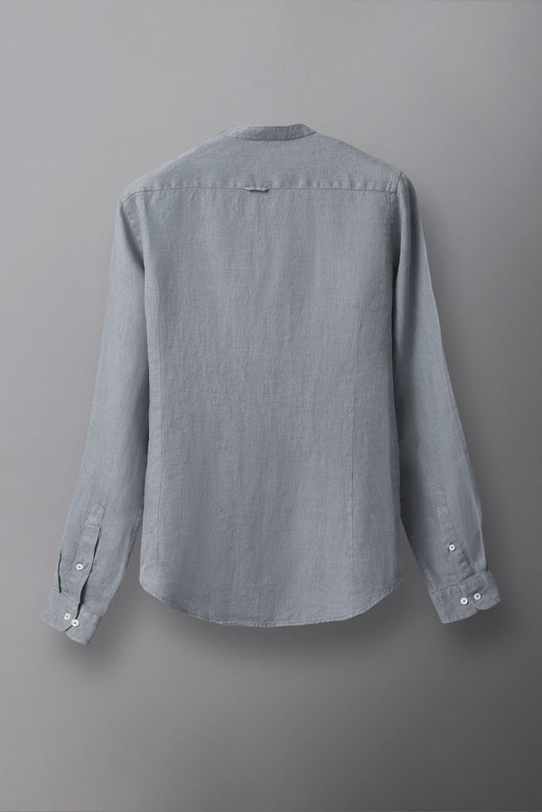Koreanisches Slim Shirt Für Herren Leinen - einfarbig Grau 