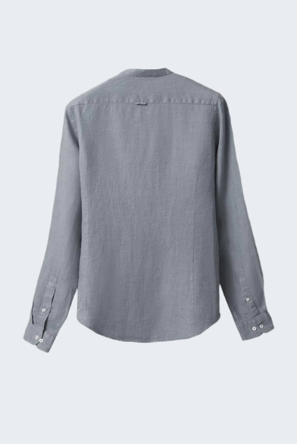 Camicia Uomo Lino Collo Coreano Grigia a tinta unita