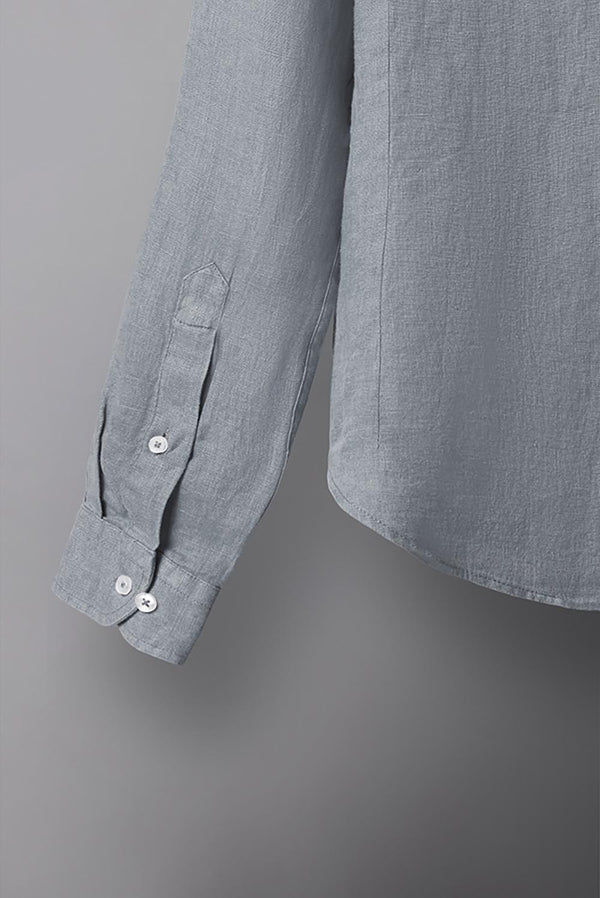 Koreanisches Slim Shirt Für Herren Leinen - einfarbig Grau 