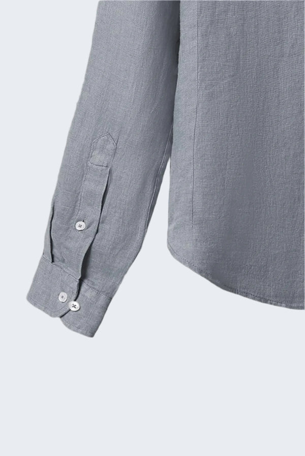 Camicia Uomo Lino Collo Coreano Grigia a tinta unita