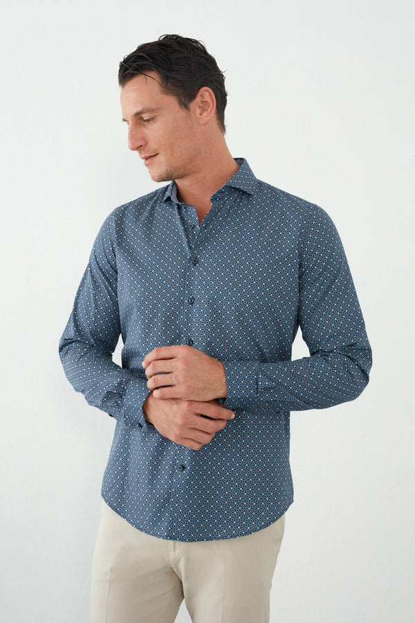 Firenze Sport Herren Hemd Popelin Blau Hellblau