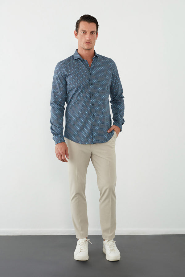 Firenze Sport Herren Hemd Popelin Blau Hellblau