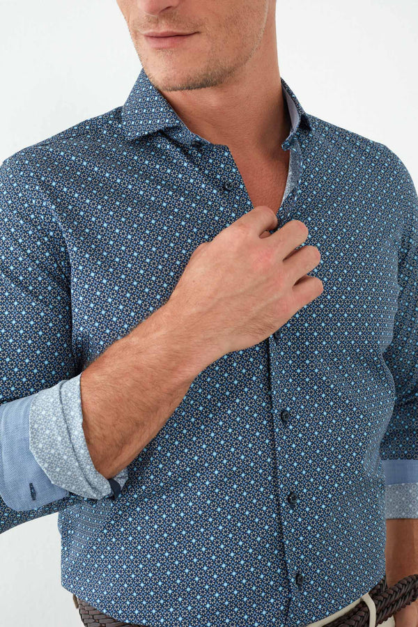 Firenze Sport Poplin Man Shirt Blue Light Blue