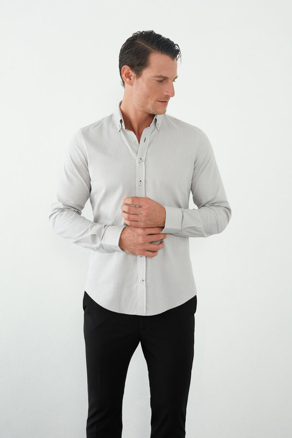 Camicia Uomo Leonardo Sport Oxford Grigio Chiaro