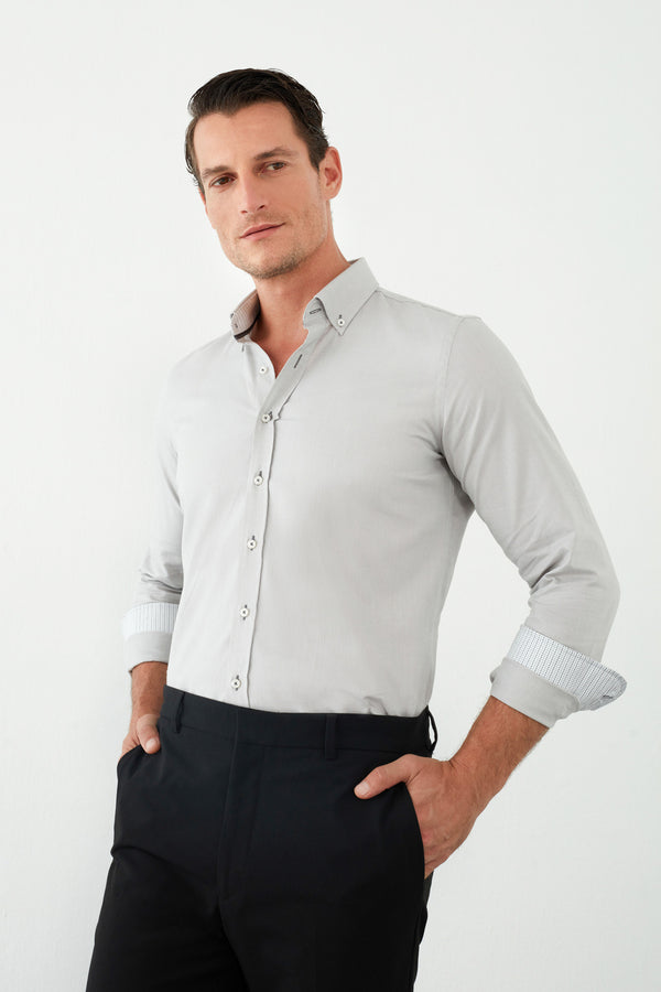 Camicia Uomo Leonardo Sport Oxford Grigio Chiaro