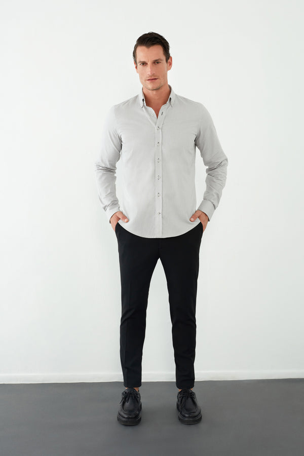 Camicia Uomo Leonardo Sport Oxford Grigio Chiaro