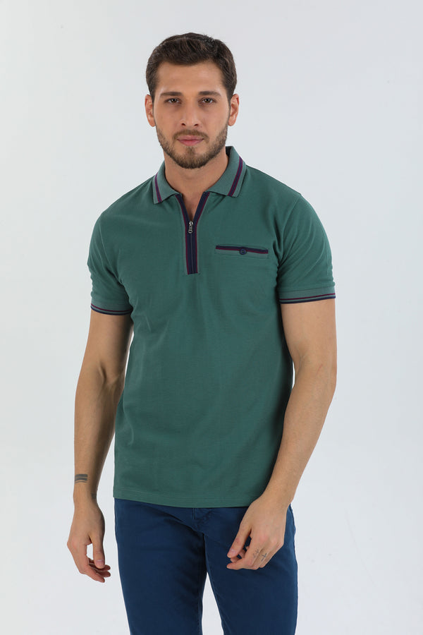 Herren Polo Baumwolle Grun