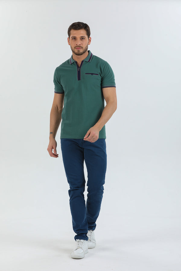Herren Polo Baumwolle Grun