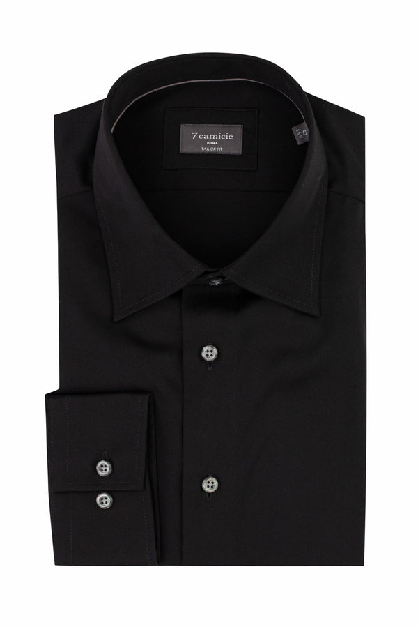 Camicia Uomo Mattia Essential Satin Nero No Stiro