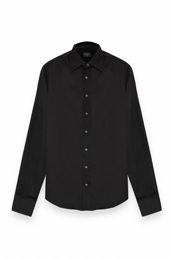Camisa Hombre Mattia Essential Satin Negro Sin plancha