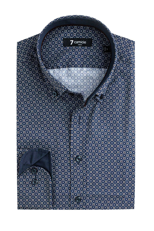 Leonardo Sport Herren Hemd Popelin Blau Braun