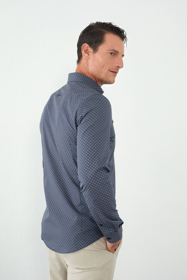 Leonardo Sport Herren Hemd Popelin Blau Braun