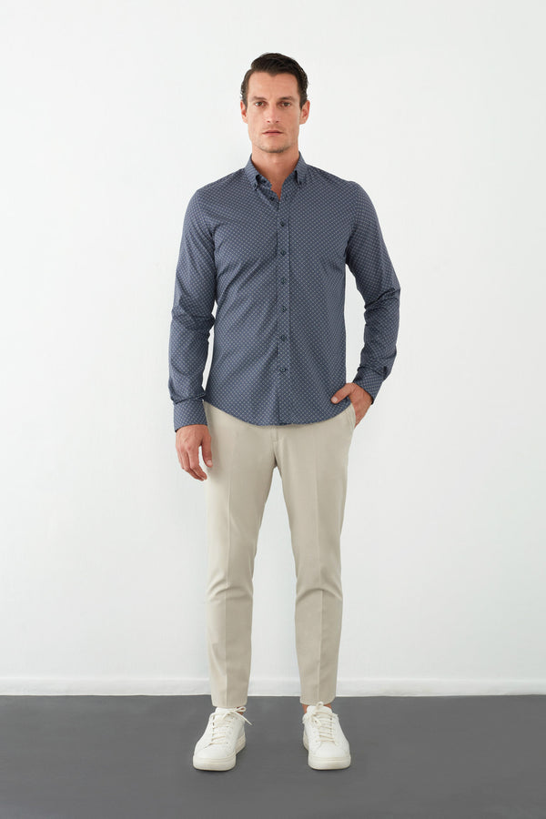 Leonardo Sport Herren Hemd Popelin Blau Braun
