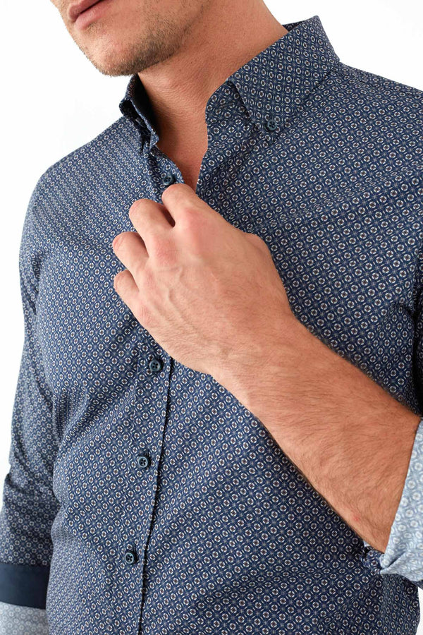 Leonardo Sport Herren Hemd Popelin Blau Braun