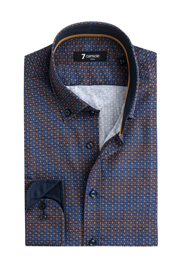 Camicia Uomo Leonardo Sport Popelin Blu scuro Giallo