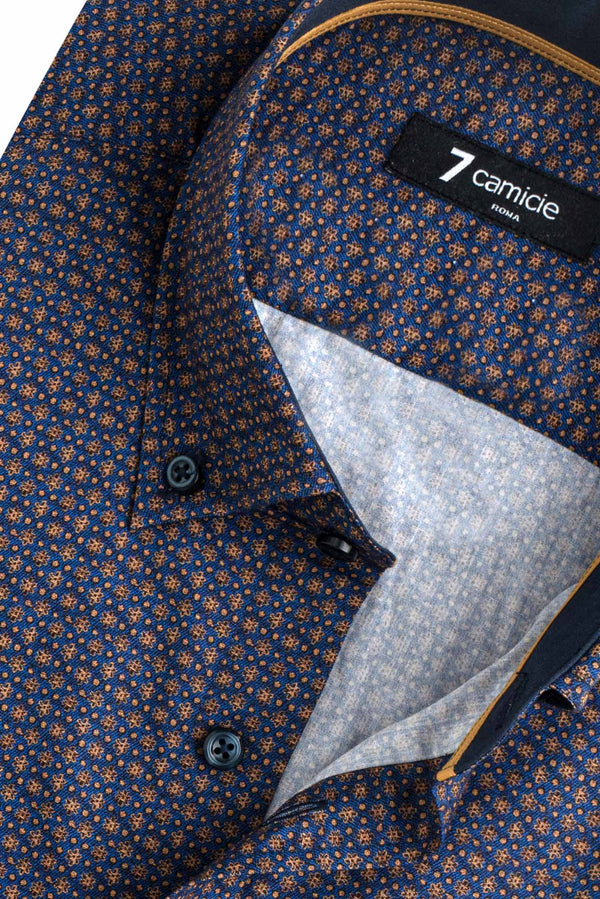 Camicia Uomo Leonardo Sport Popelin Blu scuro Giallo