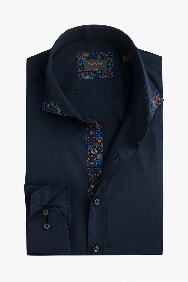 Camicia Uomo Augusto Iconic Popelin Stretch Blu