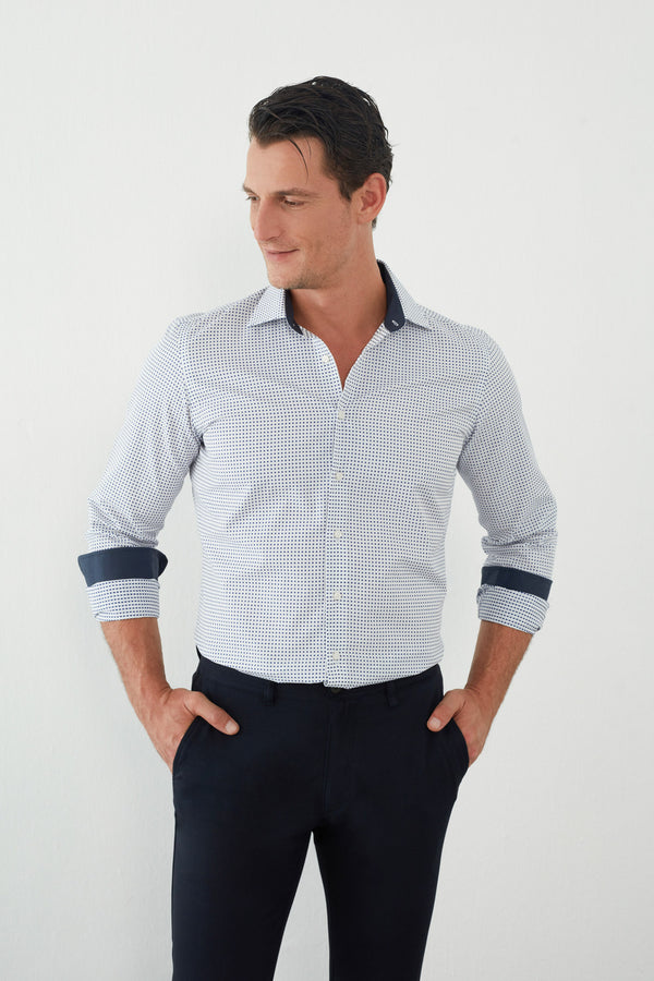 Chemise Homme Firenze Sport Jacquard Blanc Bleu